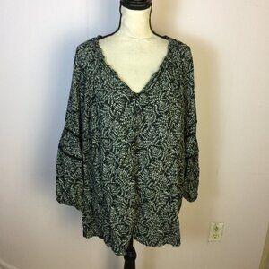 Caffe Marrakesh Blouse Tunic Top 3X Womans Plus Black White Floral Boho V-neck